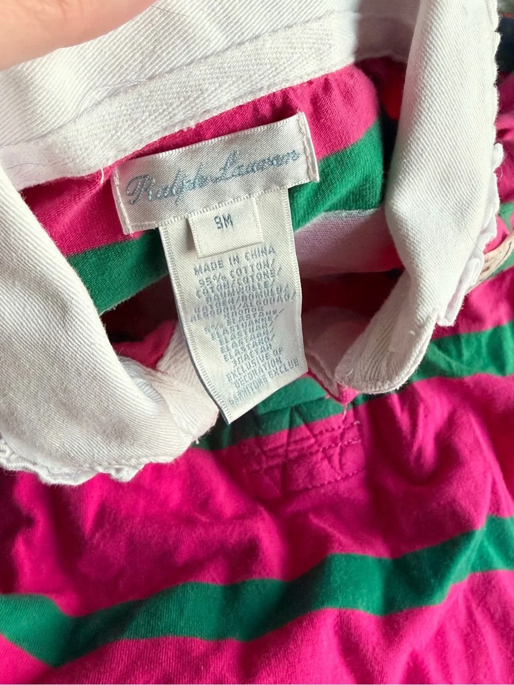 Ralph Lauren Fuchsia & Green Striped Girls' Rugby Dress with White Ruffle Collar